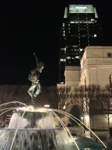 The fountain outside the hall, late on a night out in April 2013. Phone cameras were what they were.